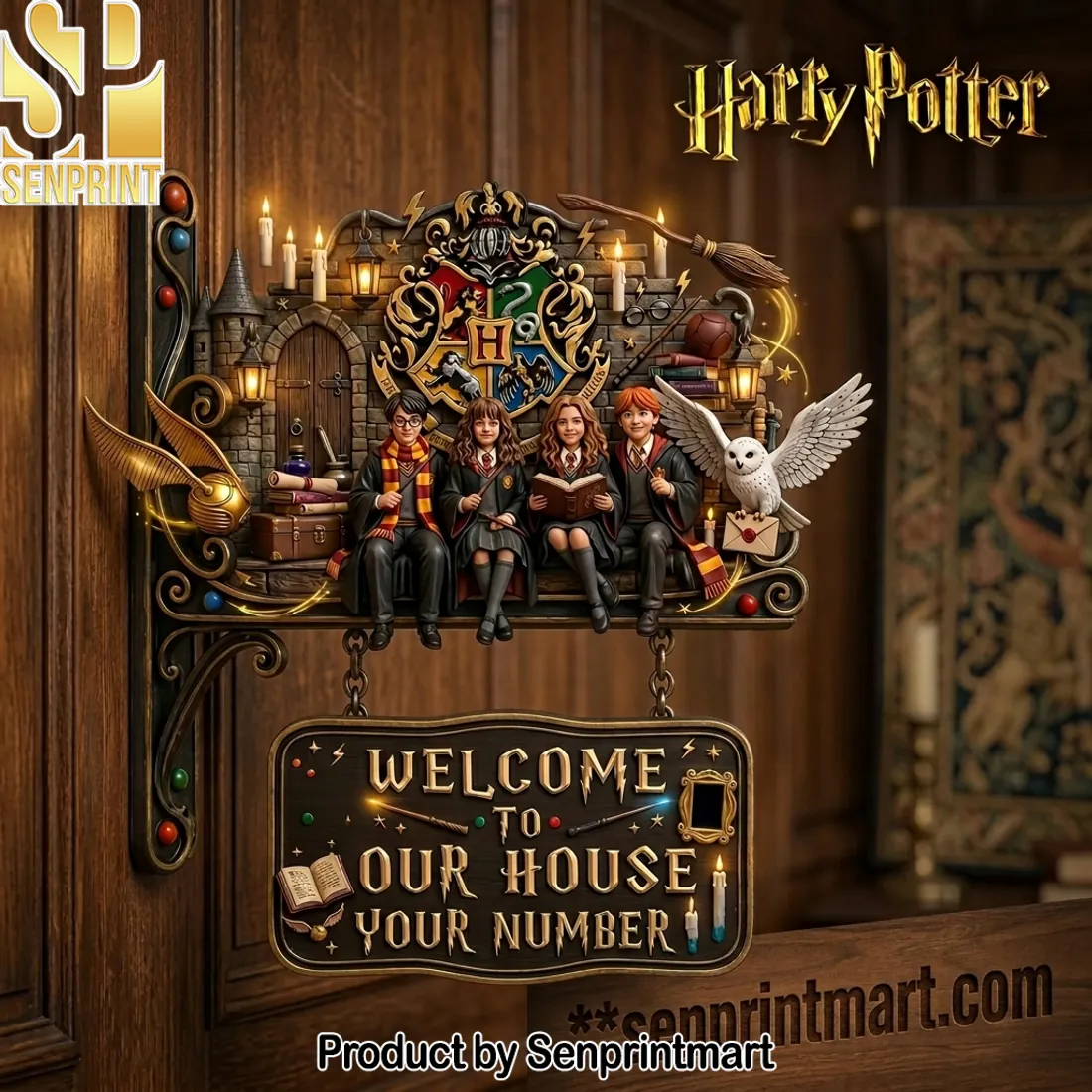 Harry Potter Hogwarts Personalized Welcome To Our House Hanging Sign