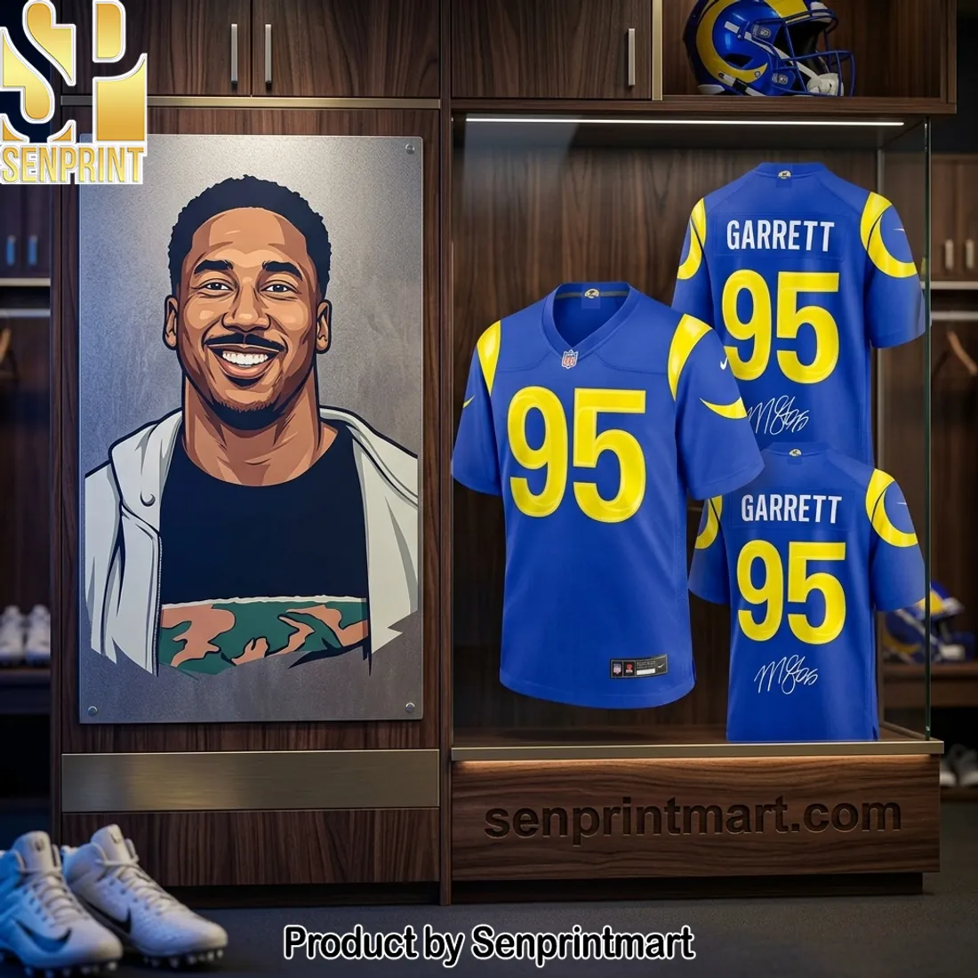 Los Angeles LAR Garrett 95 Signature Blue Football Jersey