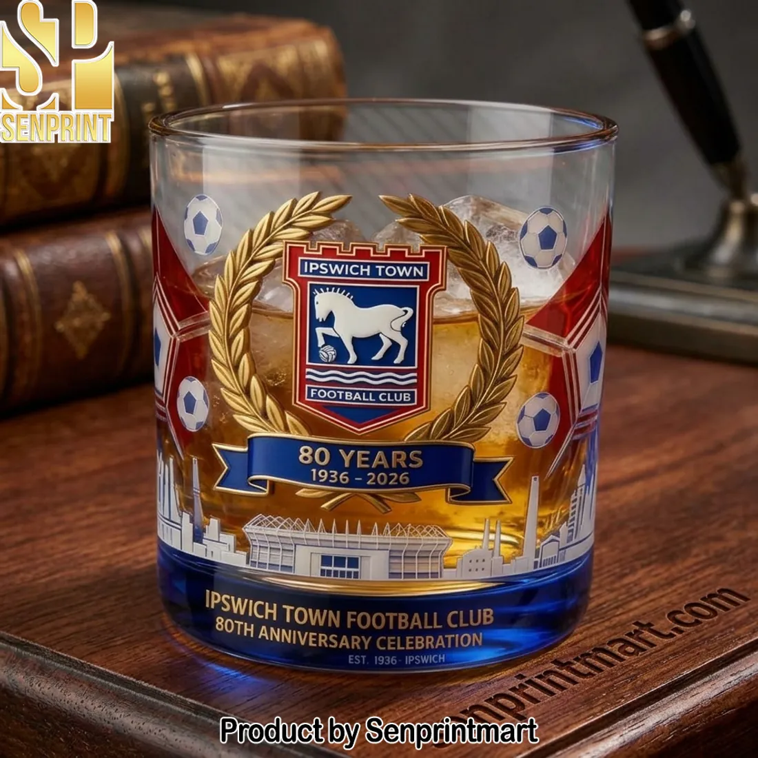 Ipswich Town FC 80th Anniversary Celebration Est 1936 Whiskey Glass