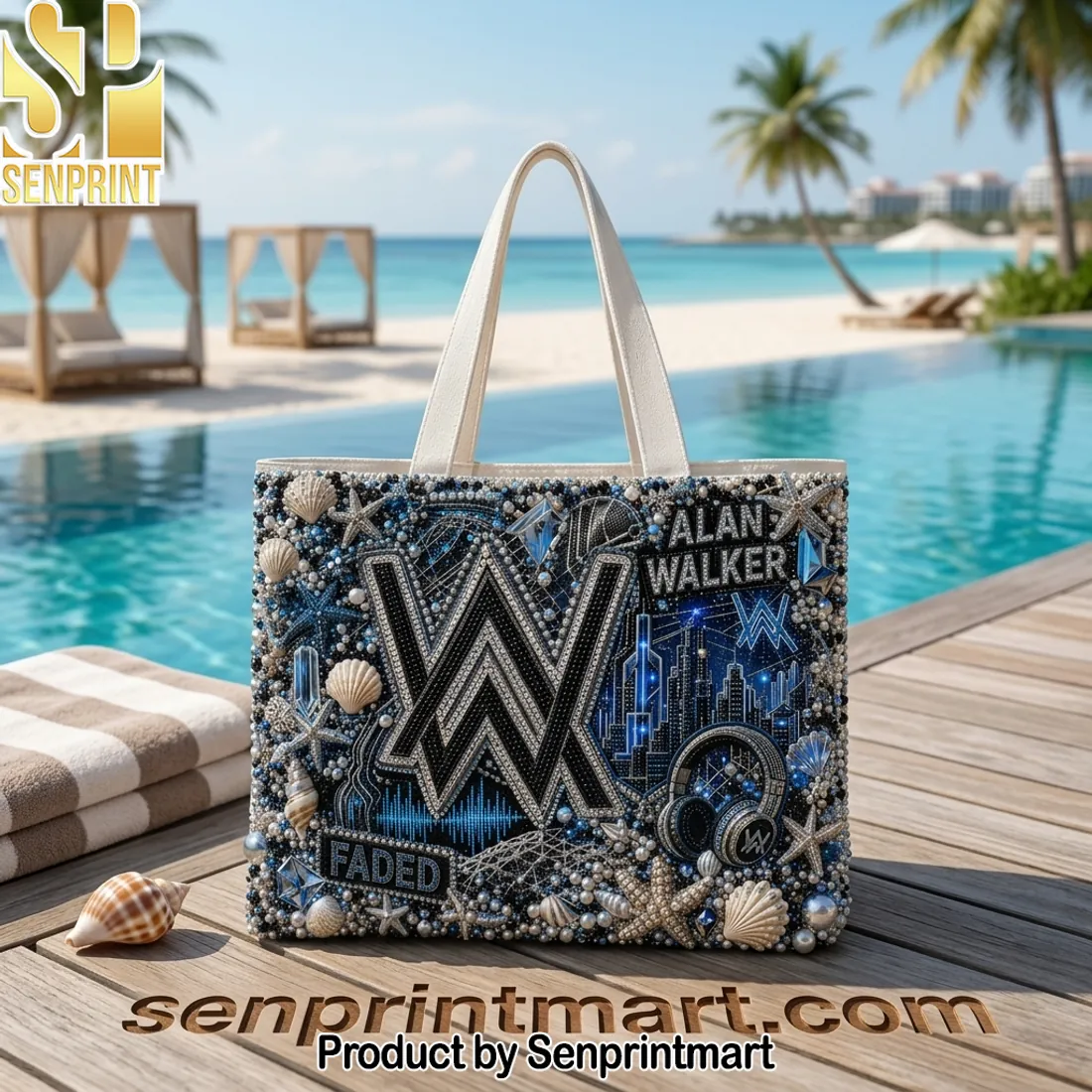 Alan Walker Faded Embellished Luxury Beach Tote Bag