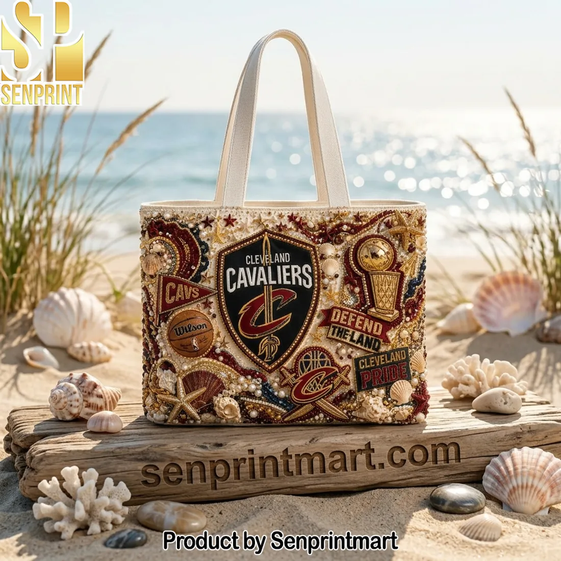 Cleveland Cavaliers Defend The Land Premium Beaded Tote Bag