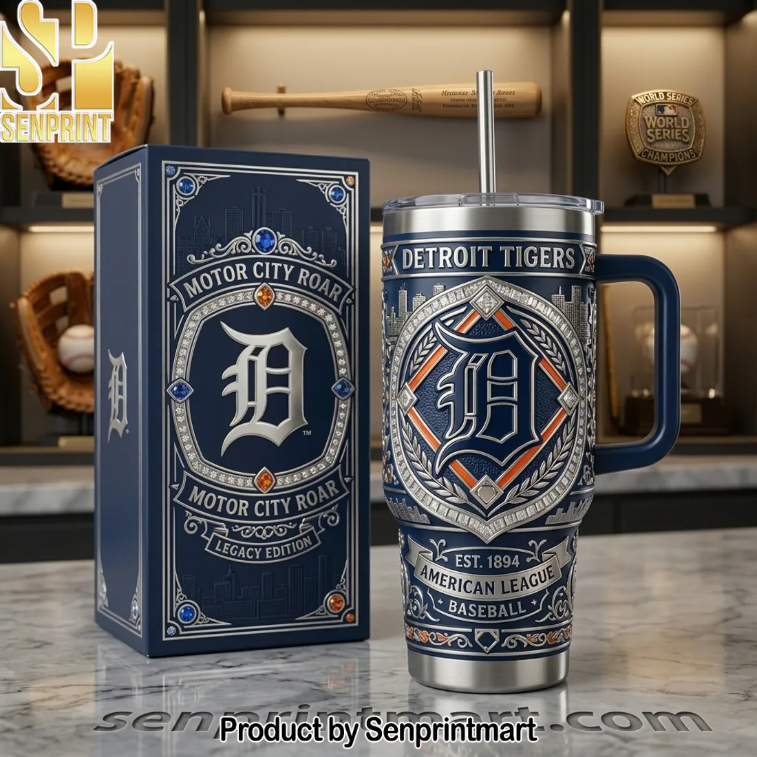 Detroit Tigers Motor City Roar Legacy Edition Premium 40oz Tumbler with Lid and Straw