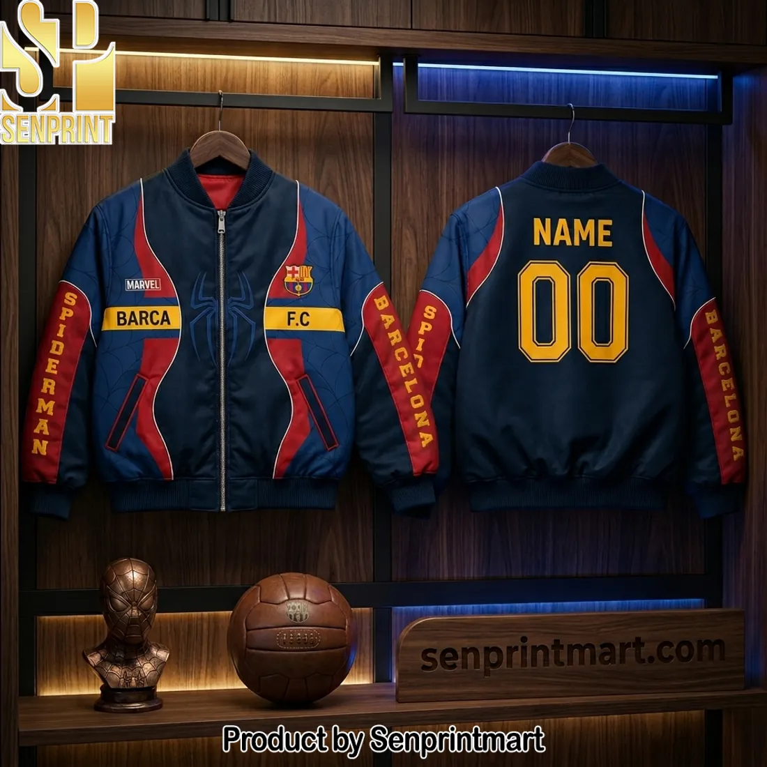 Marvel FC Barcelona Spiderman Collaboration Bomber Jacket