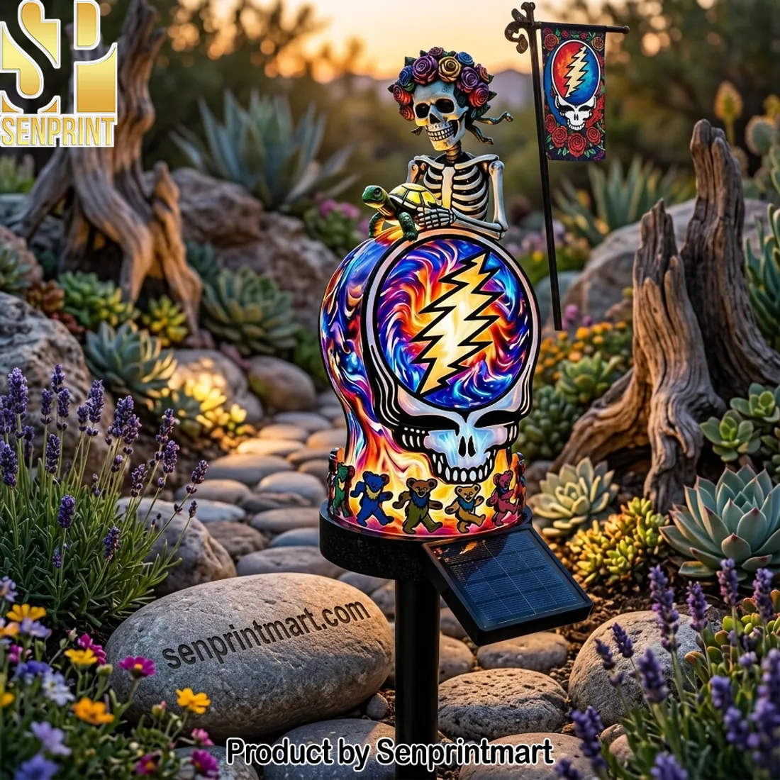 Grateful Dead Steal Your Face Colorful Solar Garden Light