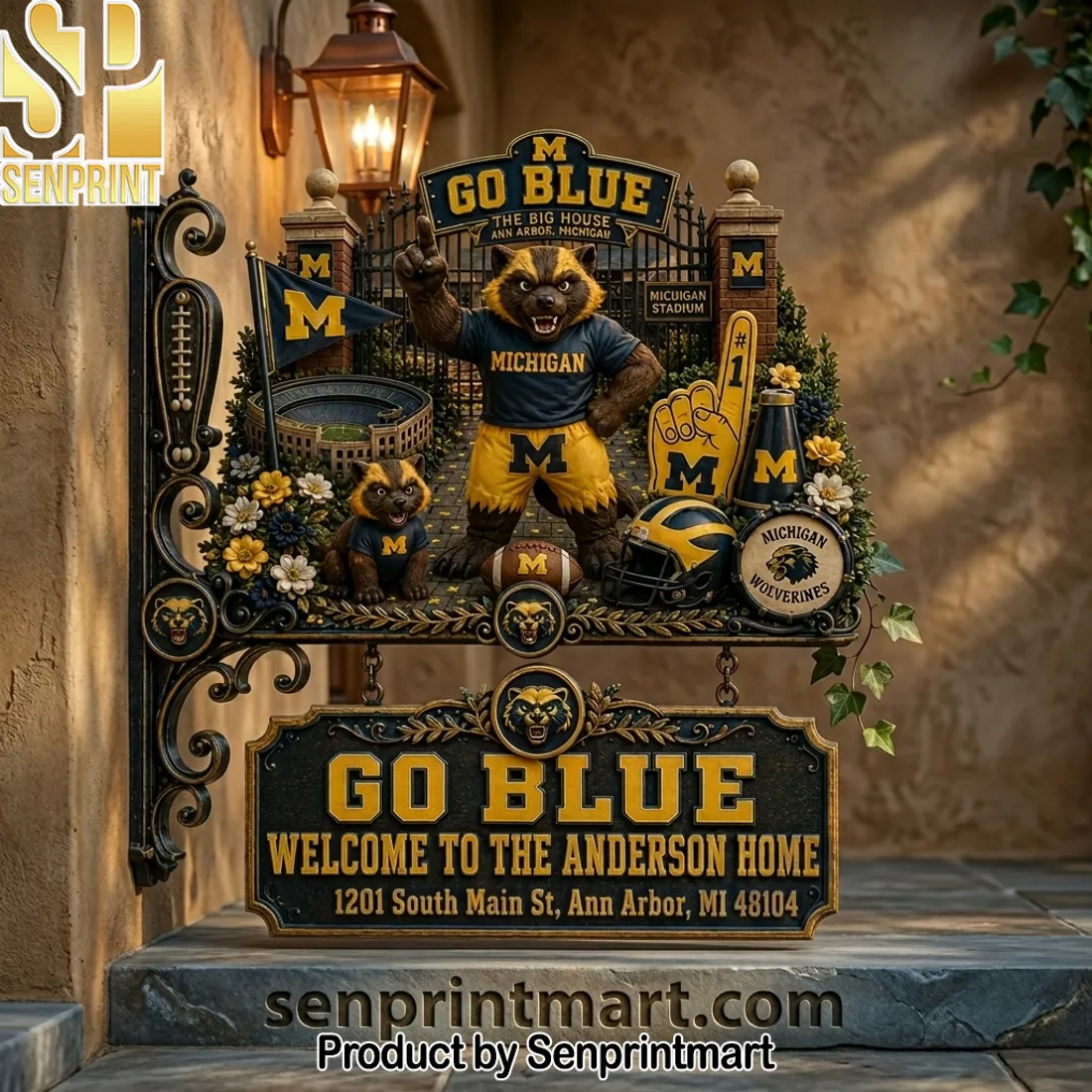 Michigan Wolverines Go Blue Personalized Football Welcome Sign