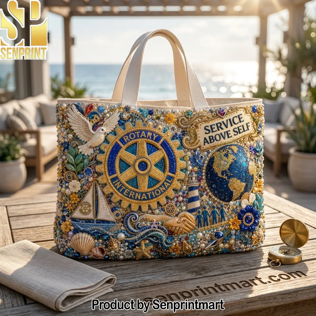 Rotary International Service Above Self Luxury Beaded Tote Bag