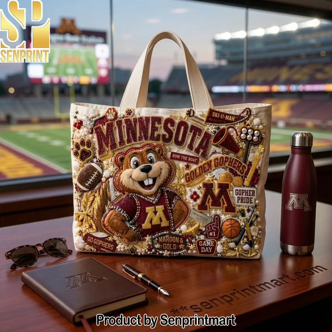 Minnesota Golden Gophers Beaded Game Day Embellished Tote Bag