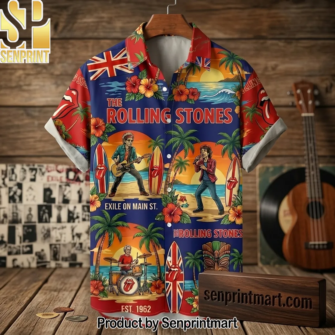 The Rolling Stones Exile On Main St Est 1962 Tropical Hawaiian Shirt
