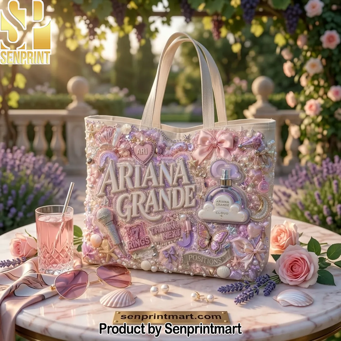 Ariana Grande Thank U Next and Positions 3D Embellished Tote Bag