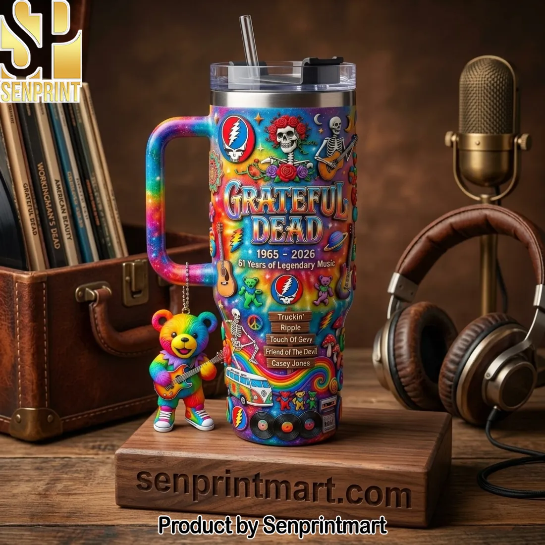 Grateful Dead 1965-2026 61 Years of Legendary Music Rainbow 40oz Tumbler with Handle