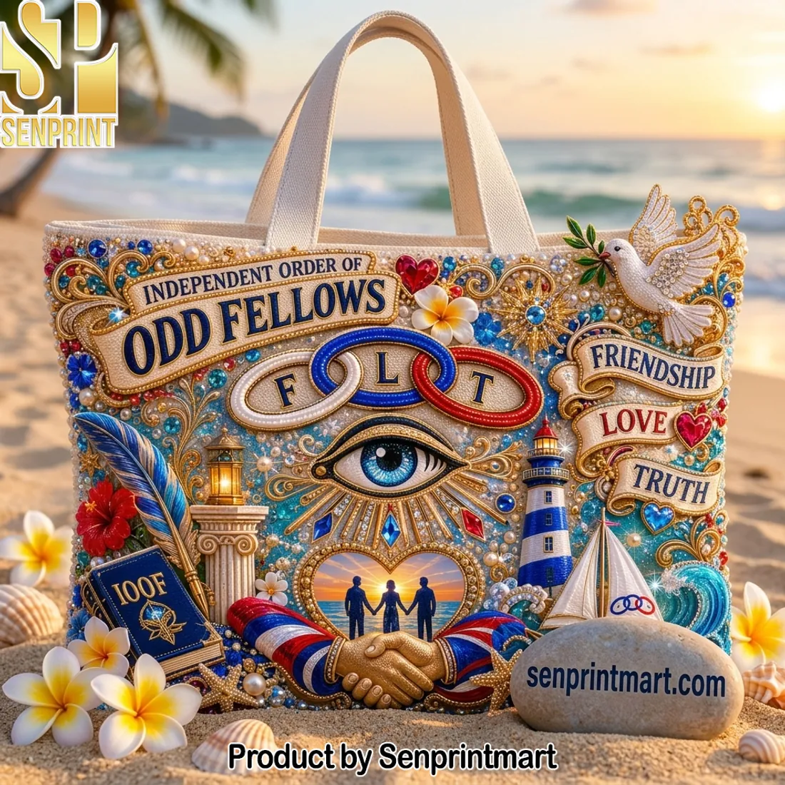 Odd Fellows FLT Friendship Love Truth Premium Summer Beach Tote Bag