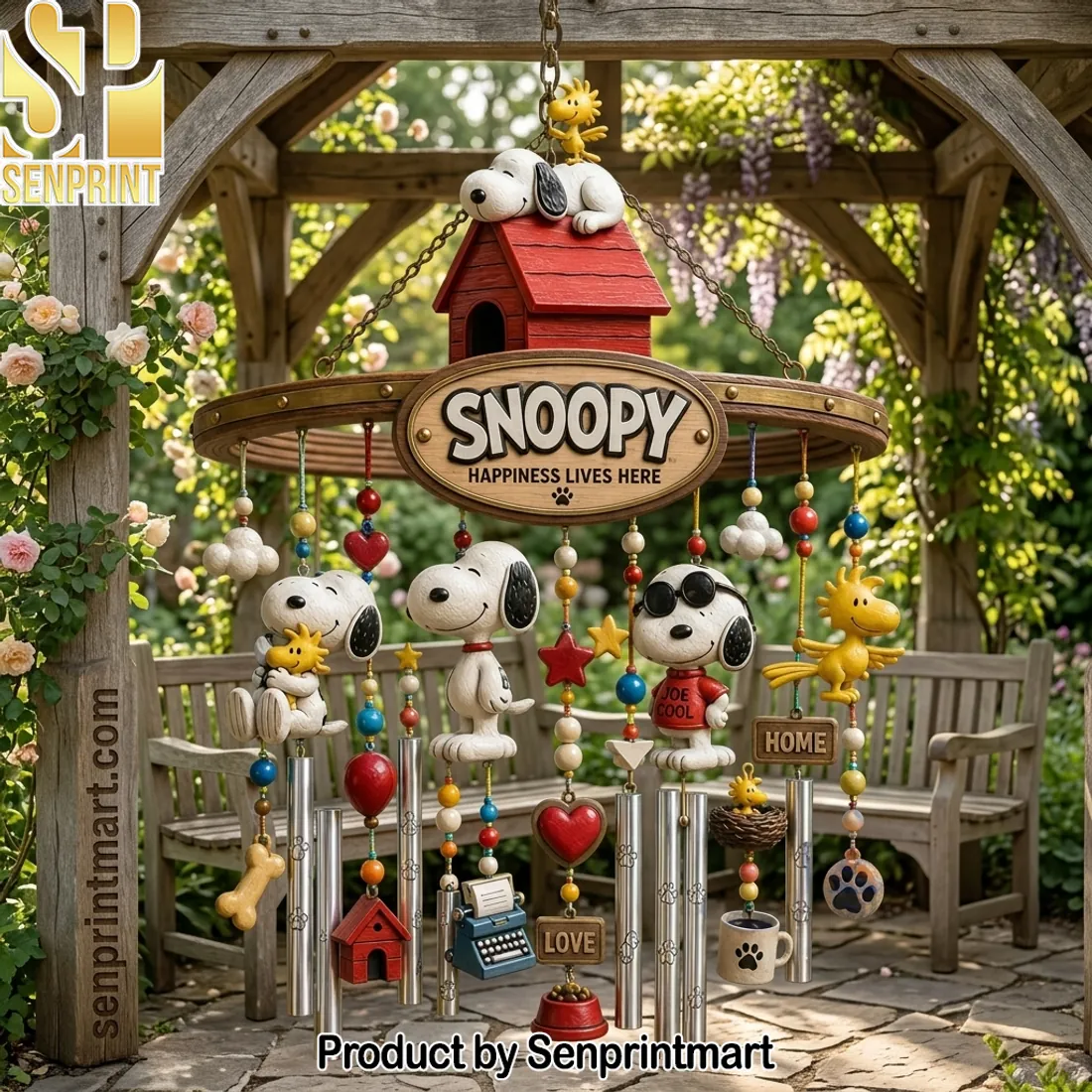 Snoopy Happiness Lives Here Peanuts Outdoor Garden Wind Chime