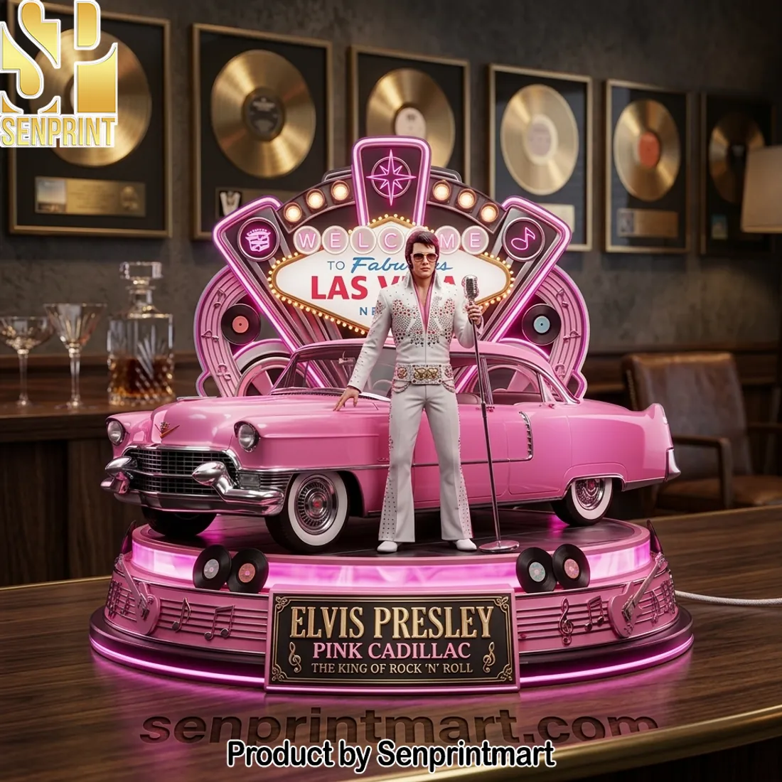 Elvis Presley Pink Cadillac King of Rock ‘N’ Roll LED Acrylic Light Box