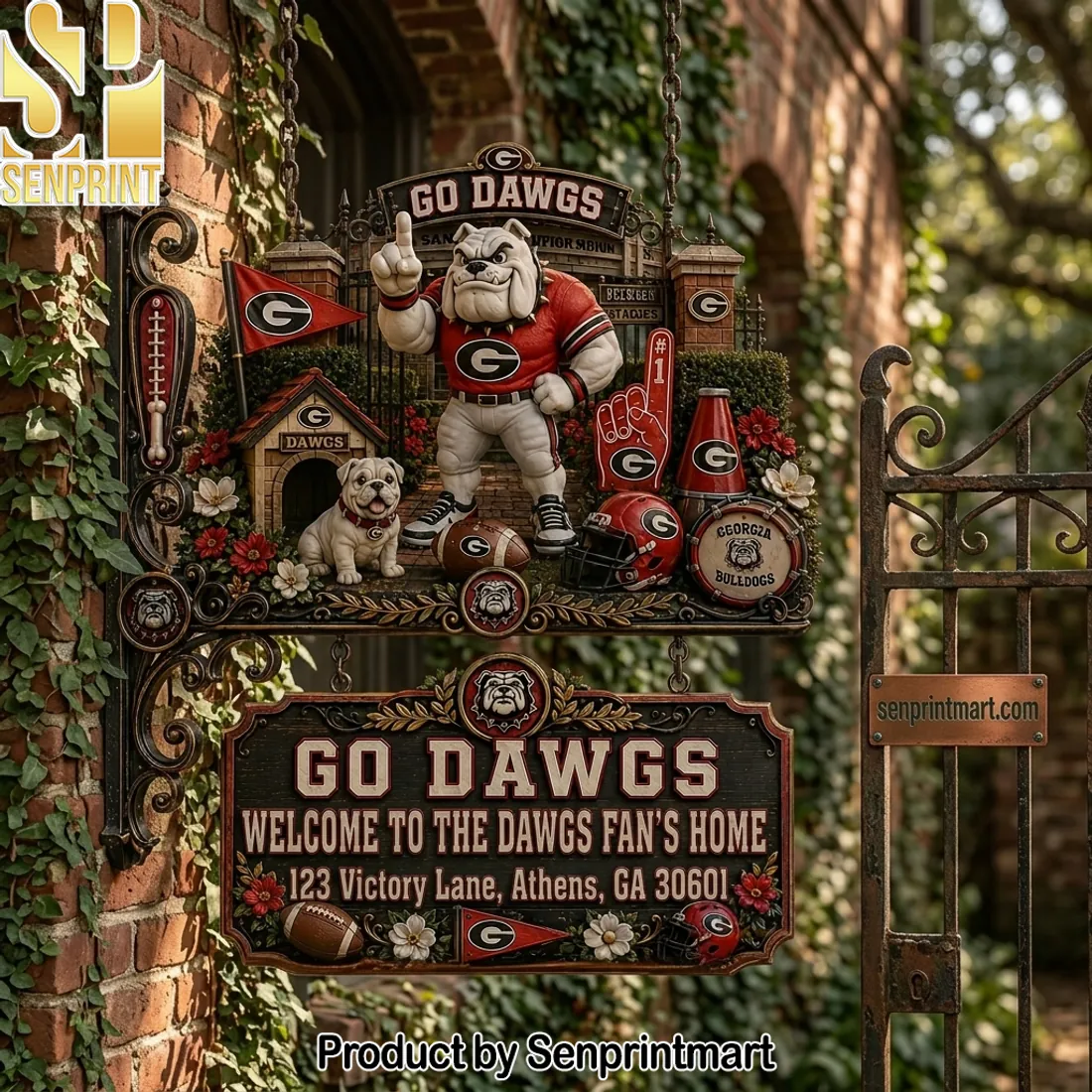 Georgia Bulldogs Go Dawgs Personalized 3D Outdoor Welcome Sign
