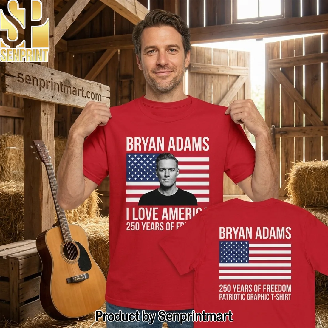 Bryan Adams I Love America 250 Years of Freedom Patriotic Graphic T-Shirt