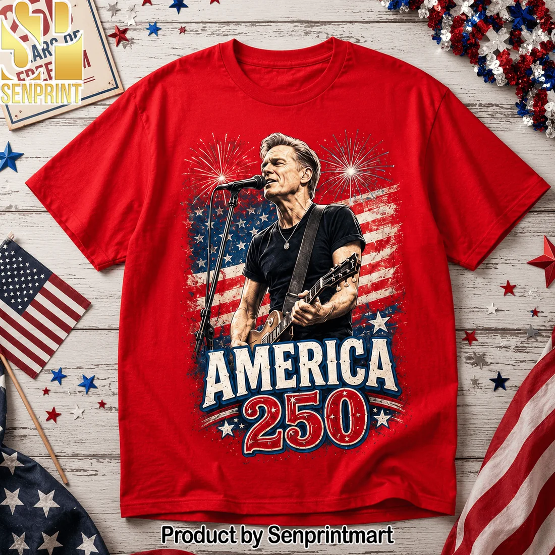 Bryan Adams I Love America 250 Years of Freedom Patriotic Graphic T-Shirt Bryan Adams I Love America 250 Years of Freedom Patriotic Graphic T-Shirt