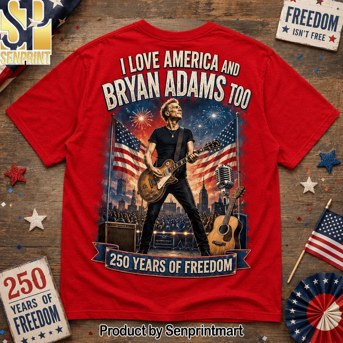 Bryan Adams I Love America 250 Years of Freedom Patriotic Graphic T-Shirt Bryan Adams I Love America 250 Years of Freedom Patriotic Graphic T-Shirt