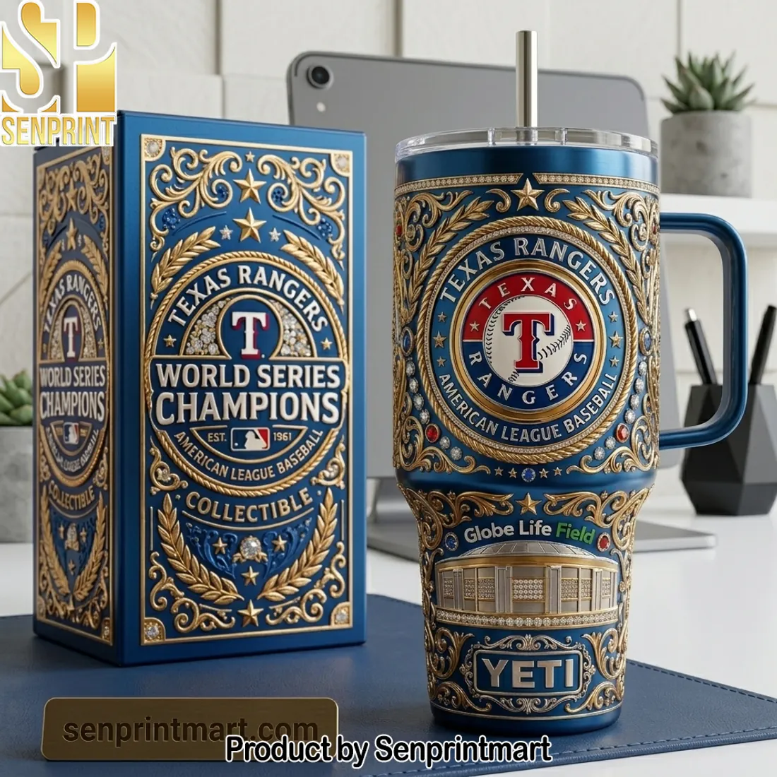 Texas Rangers World Series Champions Premium Ornate 40oz Tumbler