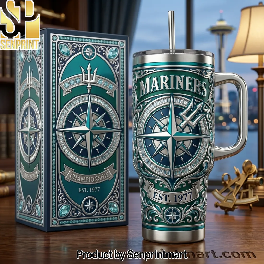 Seattle Mariners Est 1977 Premium 40oz Tumbler with Lid and Straw
