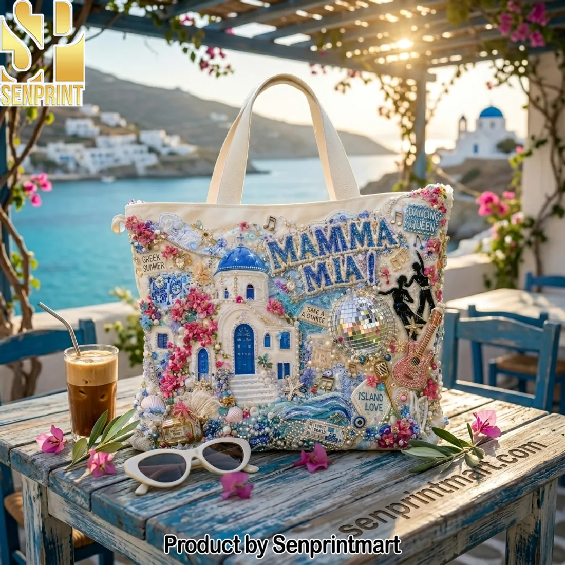 Mamma Mia! Greek Island Embellished Tote Bag