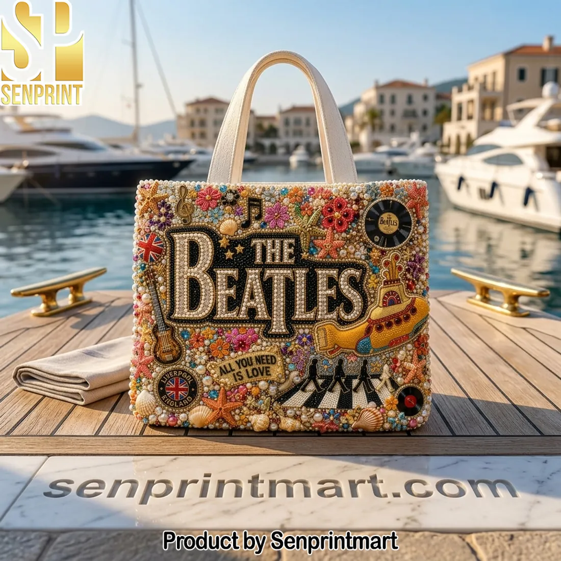 The Beatles All You Need Is Love Embellished Tote Bag