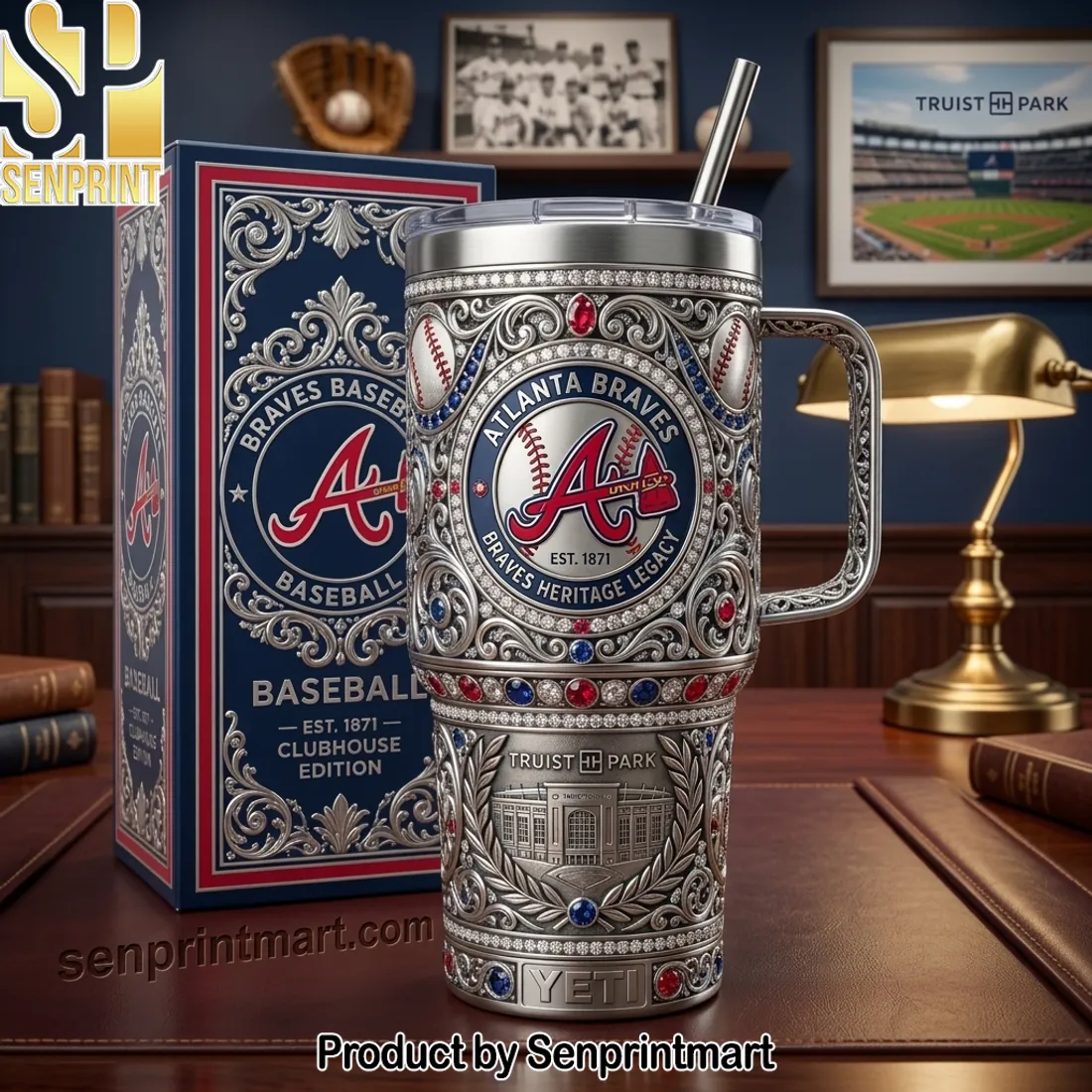 Atlanta Braves Heritage Legacy Clubhouse Edition Premium 3D Embossed 40oz Tumbler with Lid and Straw
