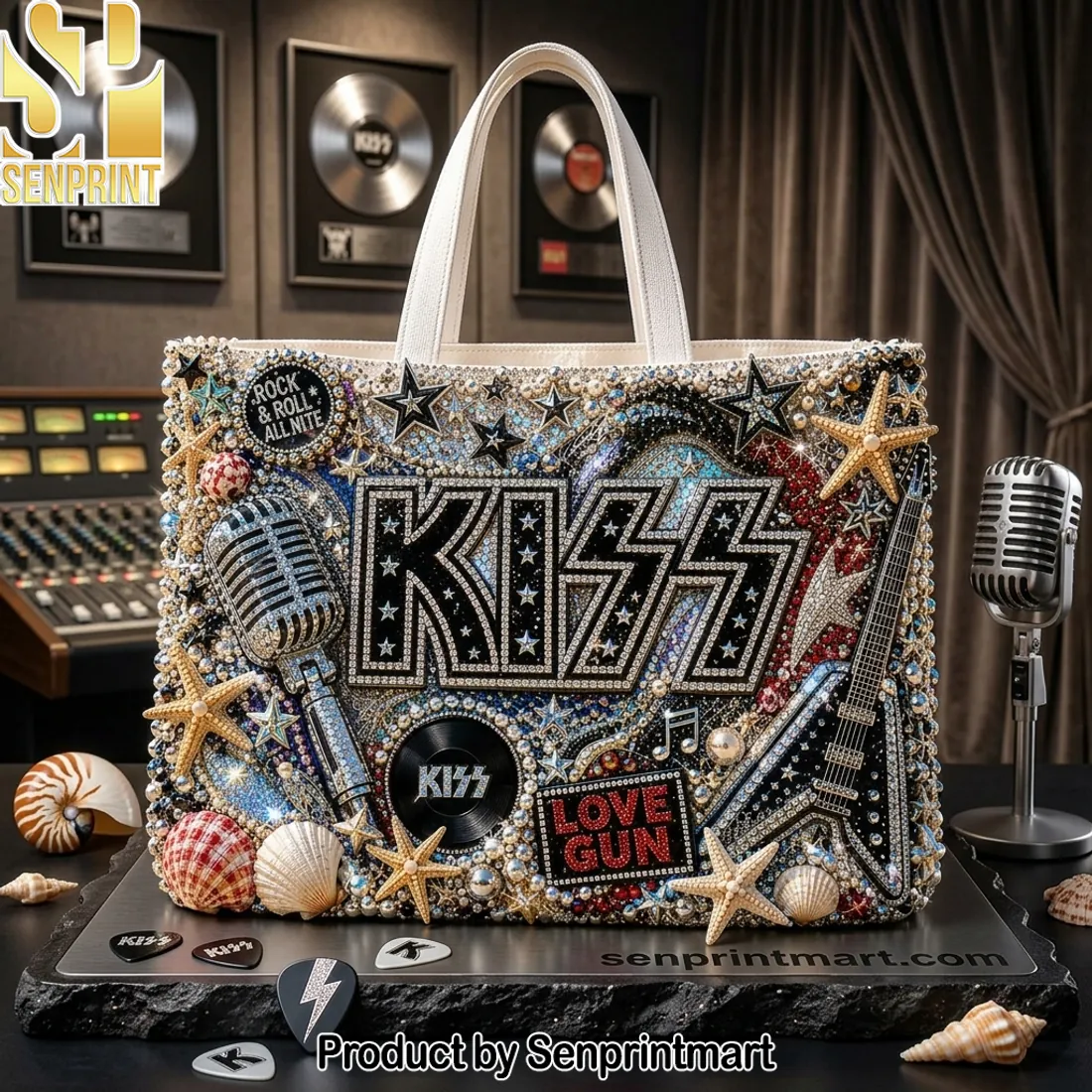 KISS Rock and Roll All Nite Luxury Beaded Beach Tote Bag