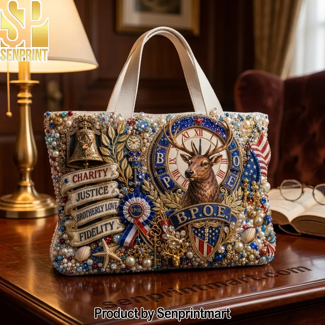 BPOE Charity Justice Brotherly Love Fidelity Luxury Embellished Tote Bag