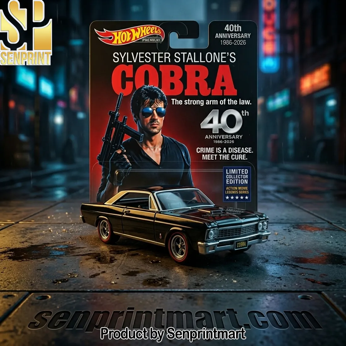 Hot Wheels Premium Sylvester Stallone Cobra 40th Anniversary Diecast Car