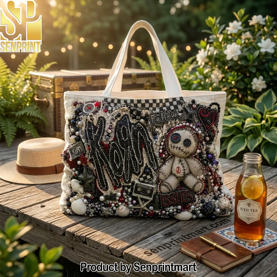 Korn Issues Voodoo Doll Gothic Embellished Canvas Tote Bag