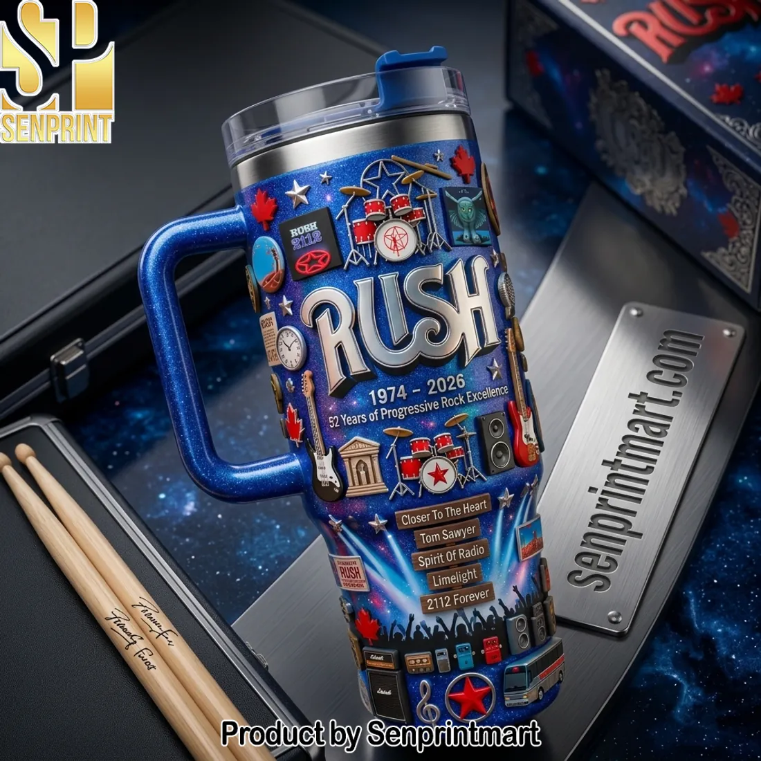 Rush Band 1974 2026 52 Years of Progressive Rock Excellence Travel Tumbler