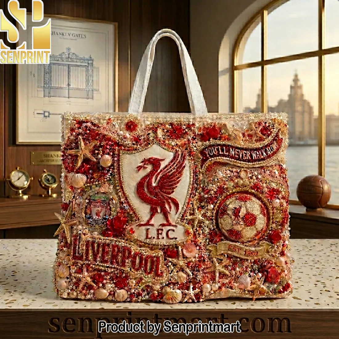 Liverpool FC You’ll Never Walk Alone Luxury 3D Embellished Tote Bag