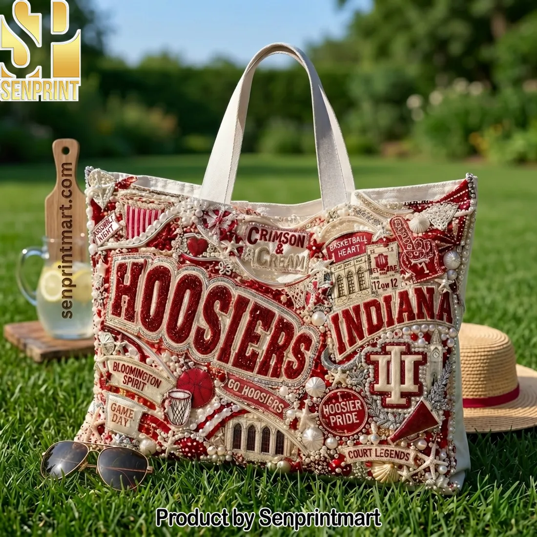 Indiana Hoosiers Crimson and Cream Beaded Game Day Tote Bag