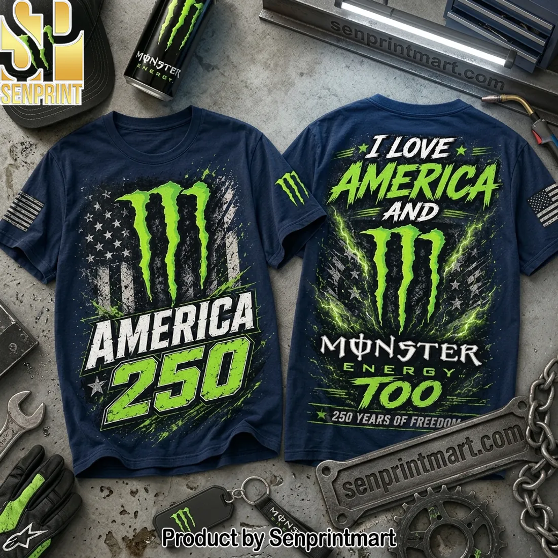 Monster Energy America 250 Years of Freedom Patriotic T-Shirt