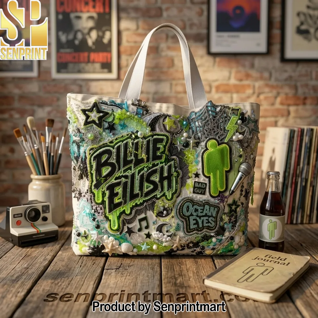 Billie Eilish “Bad Guy” Embellished Tote Bag