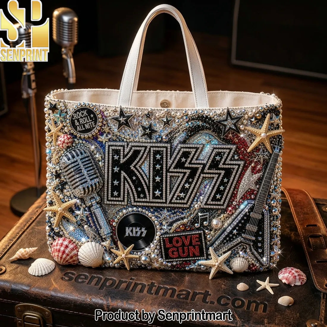 KISS Rock & Roll All Nite Rhinestone Tote Bag