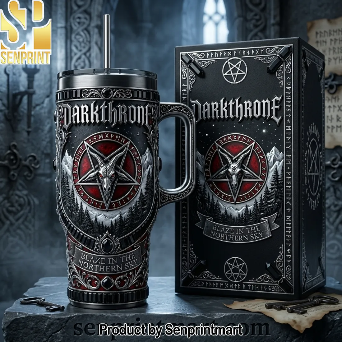 Darkthrone Blaze In The Northern Sky 40oz Tumbler with Lid and Straw