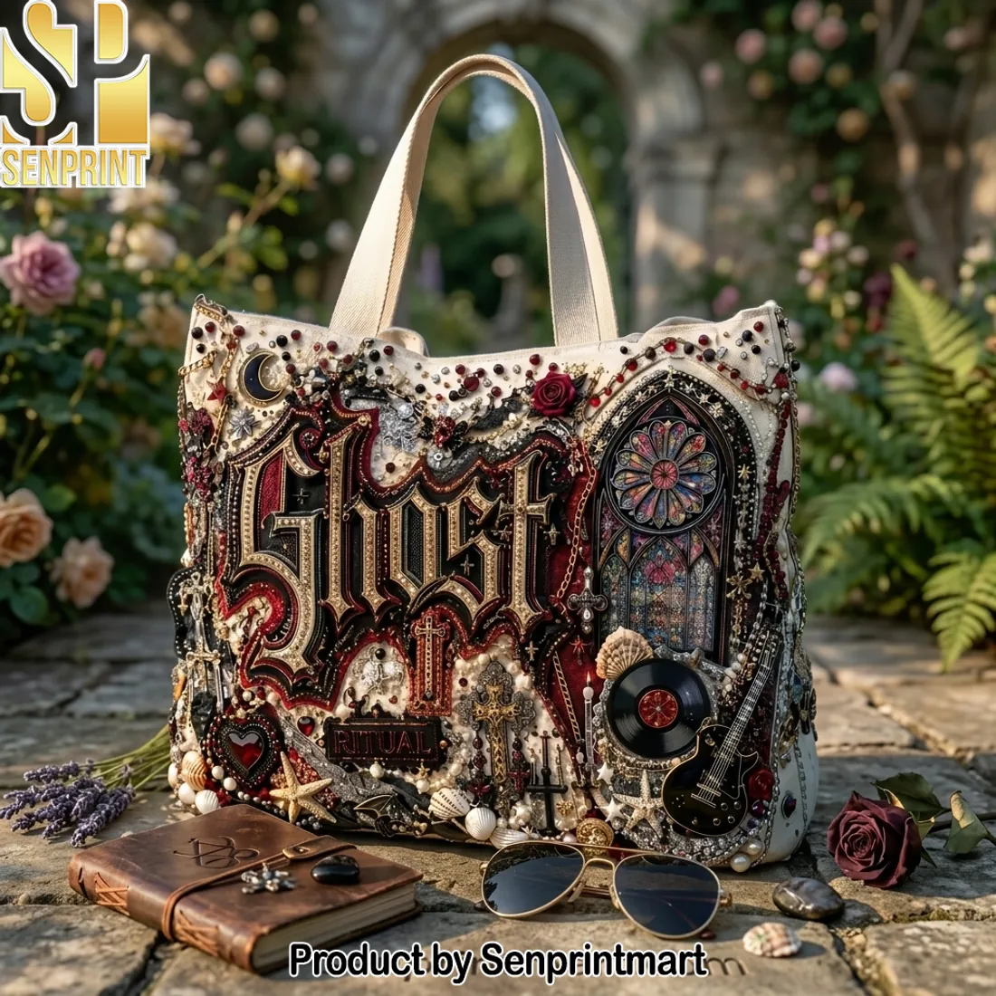 Ghost Band Ornate Ritual Embellished Tote Bag