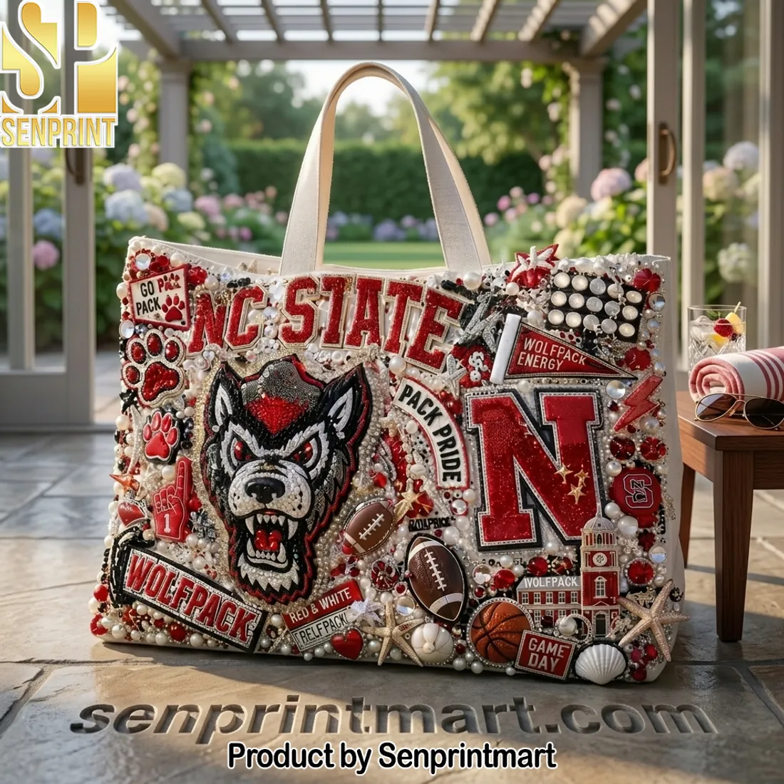 NC State Wolfpack Embellished Game Day Tote Bag