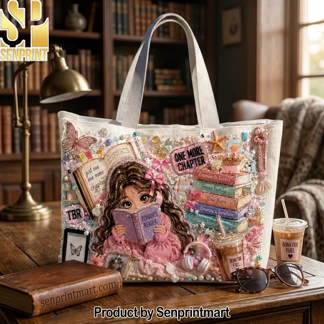 Romance Reader One More Chapter Embellished Tote Bag