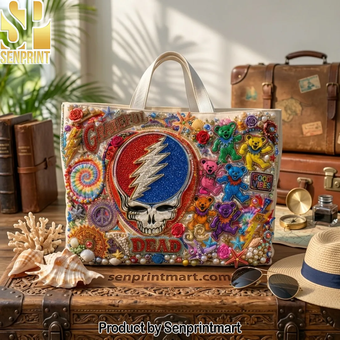 Grateful Dead Embellished Dancing Bears Tote Bag