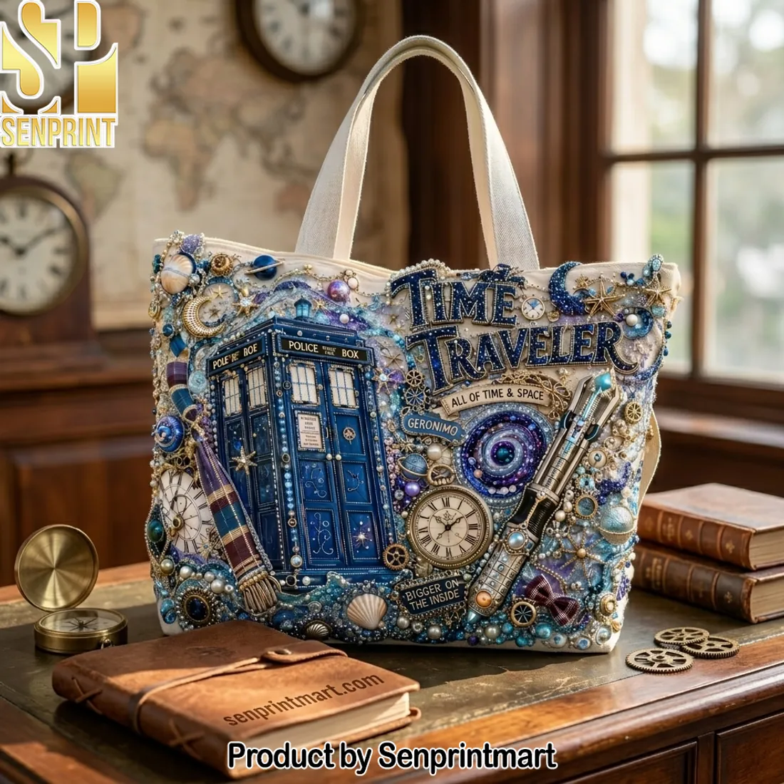 Doctor Who TARDIS Time Traveler Embroidered Tote Bag