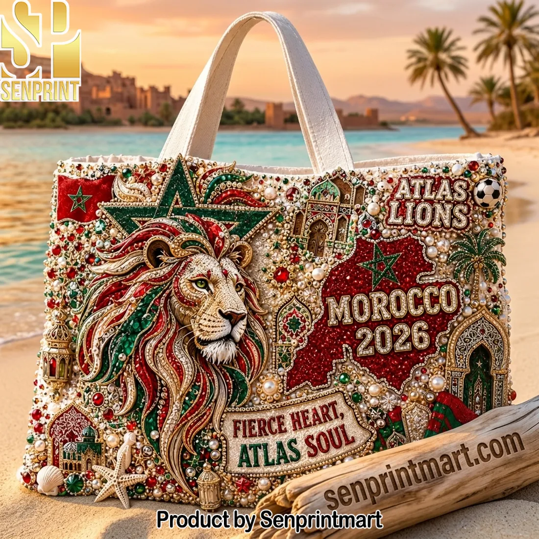 Morocco Atlas Lions 2026 Embellished Tote Bag