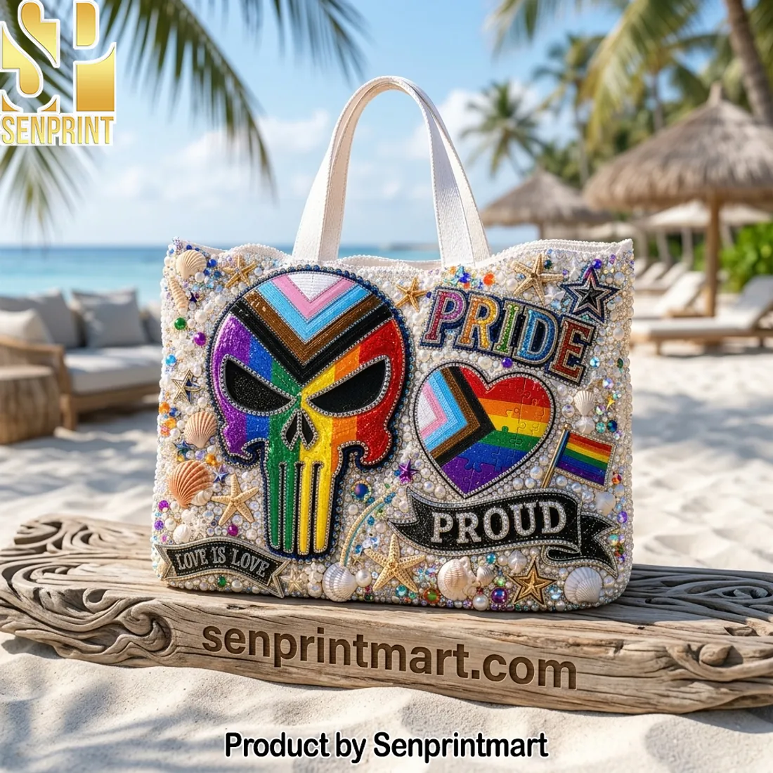 Punisher Pride Beaded Embellished Statement Tote Bag