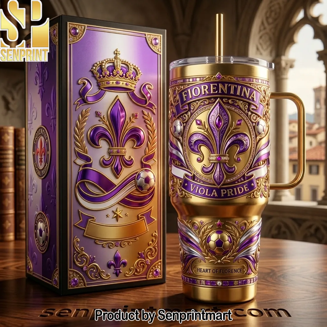 Fiorentina Viola Pride Luxury Gold Purple Handled Tumbler