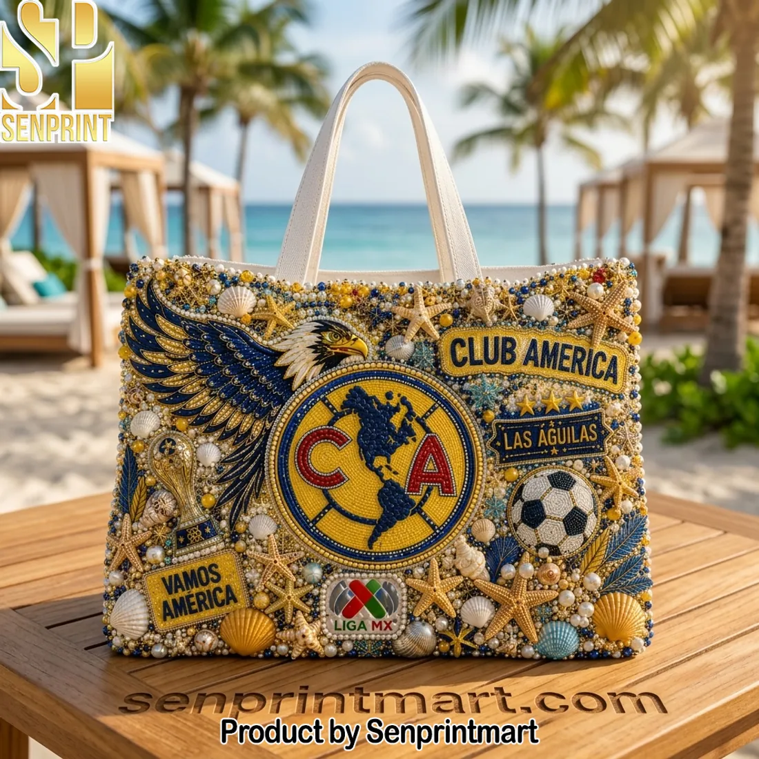 Club America Las Águilas Beaded Summer Beach Tote Bag