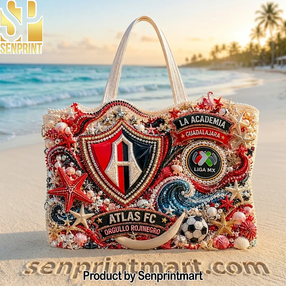 Atlas FC Liga MX La Academia Embellished Beach Tote Bag