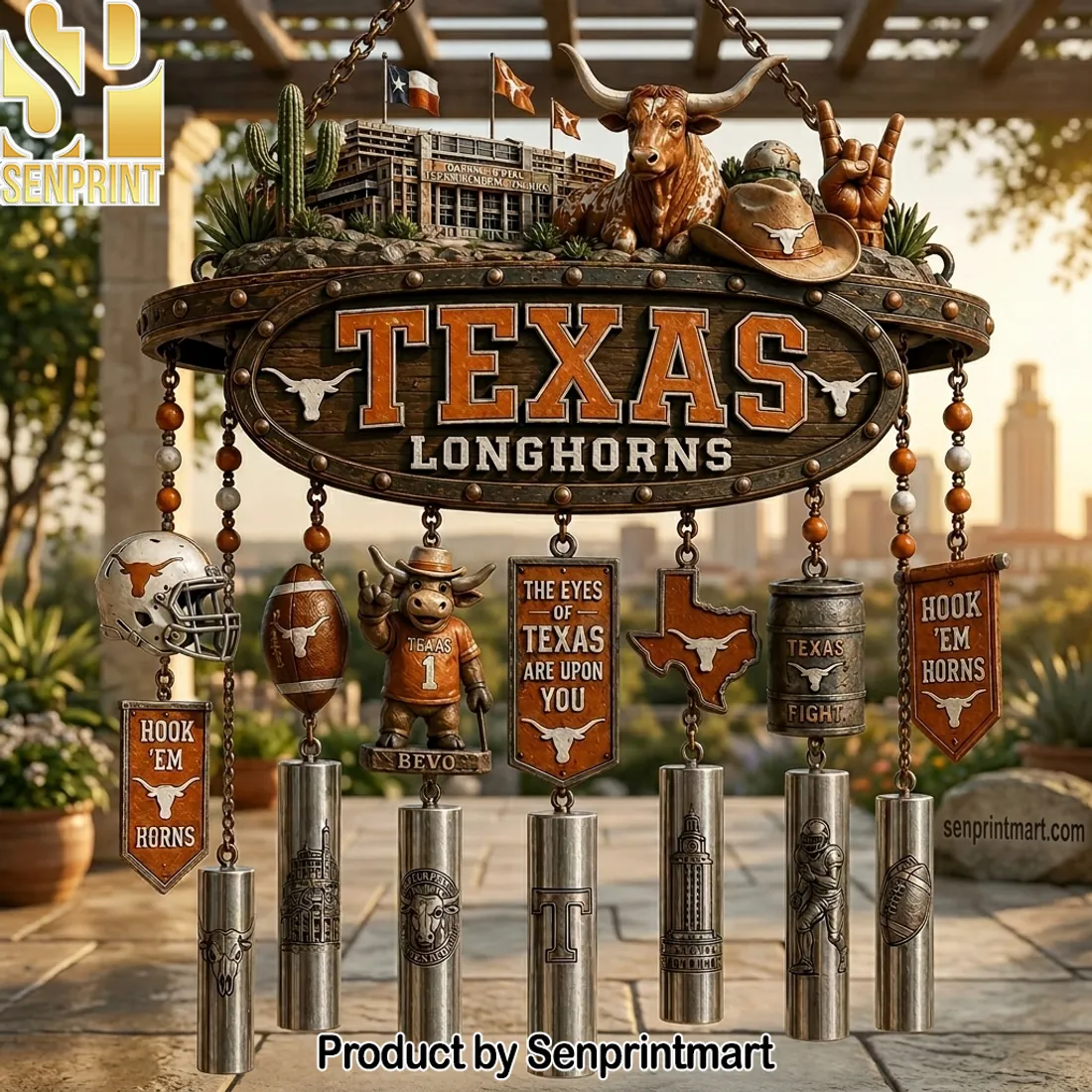 Texas Longhorns Hook ‘Em Horns Decorative Wind Chime