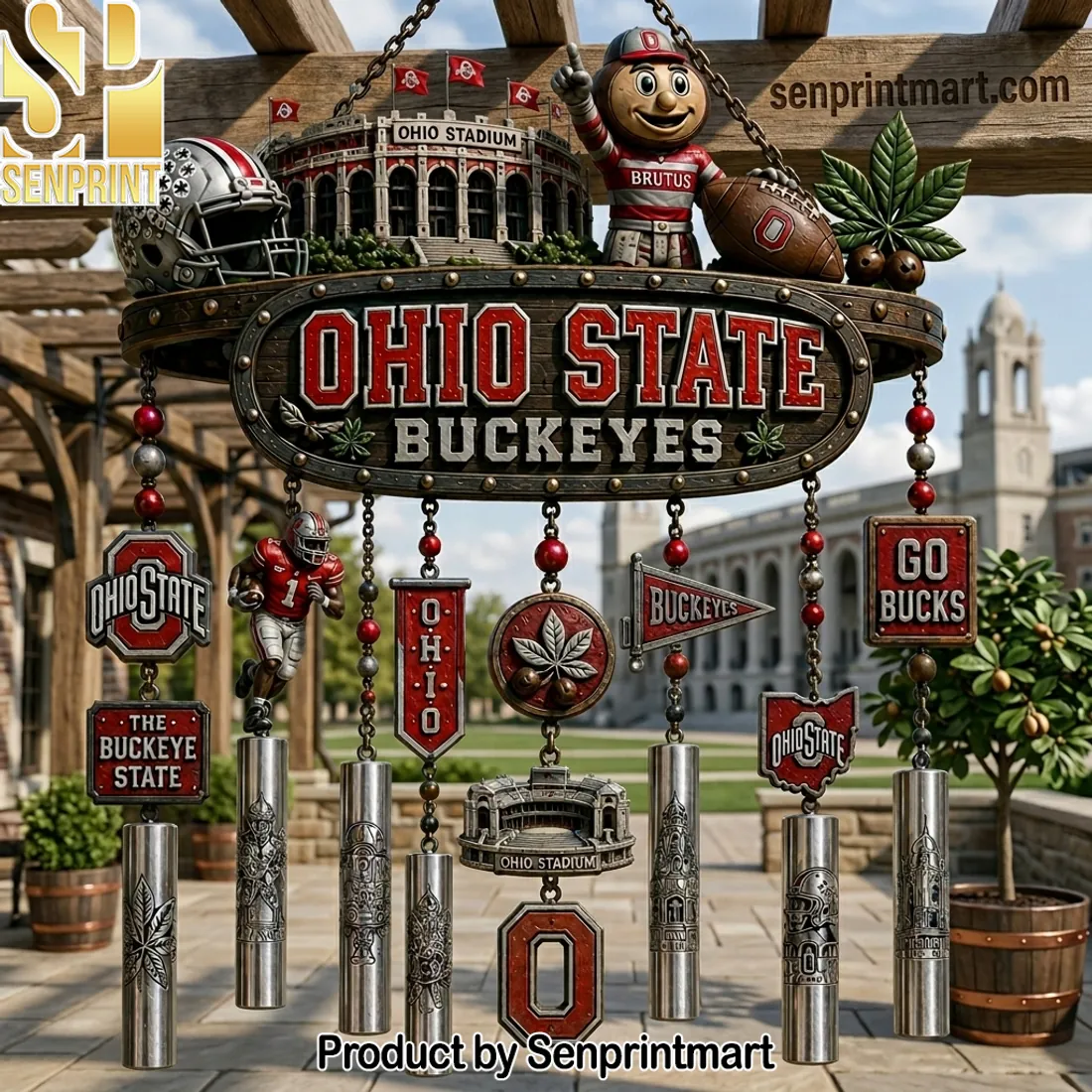 Ohio State Buckeyes Brutus Ohio Stadium Decorative Wind Chime
