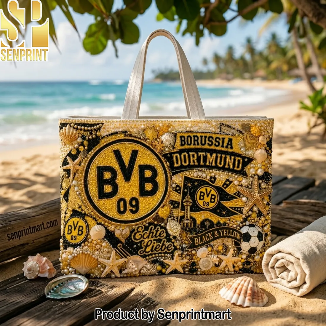 Borussia Dortmund BVB 09 Luxury Embellished Beaded Tote Bag